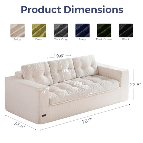 Image of MAXYOYO 79 inch Loveseat Sofa Couch for Small Spaces, Upholstered Boneless Cloud Couch for Apartment Bedroom, 2-Seater Love Seat Floor Modern Sofa with Pillows, No Assembly Required, Beige