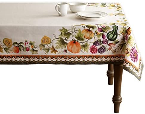 Maison d' Hermine Tablecloth 100% Cotton 60"x120" Washable Rectangle Table Cover Decorative Tablecloths, Dining & Camping, Pumpkin Garden - Cloudy Cream - Thanksgiving/Christmas