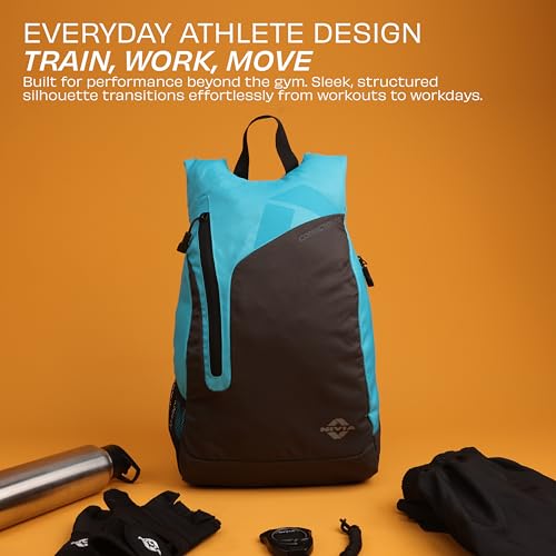 Image of Nivia Conviction 2.0 Sports Backpack For Men And Women, 25L Lightweight Gym And Training Bag With 15-Inch Laptop Compartment, Padded Straps, Quick Access Pocket, Side Bottle Holder (Black /Sky)