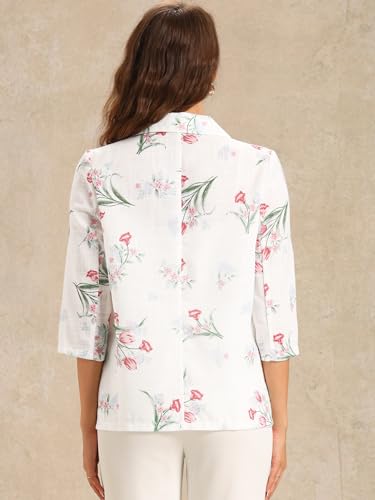 Allegra K Floral Blazer for Women's 3/4 Sleeve Lightweight Semi Sheer Loose Casual Office Jacket3