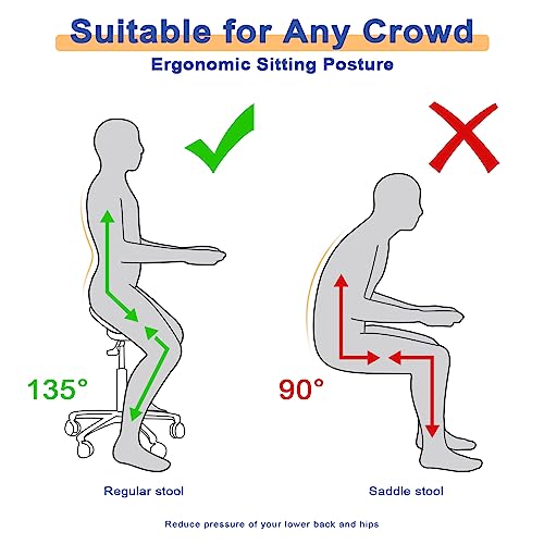 Limkomes Saddle Stool With Back Support Ergonomic Adjustable Stool Swivel Rolling Saddle Stool Salon Chair Hydraulic Lifting Saddle Stool For Office Spa #TOP5