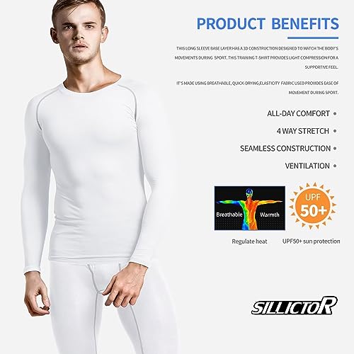 Sillictor Mens Thermal Underwear Sets Top and Bottoms Quick Dry Compression Base Layer Mens UPF 50+ Thermals Underlayer for Ski Football Golf Cycling Hiking,Moisture Wicking Muscle Support - Image 5