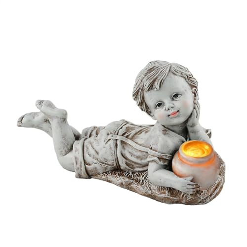 Teksome Gartenharz Kinderkulptur, Garten Solar Kinderfiguren,Niedliche...
