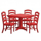 Keystone Amish Co. Poly Composite Josie 5-Piece Dining Set with Square Table, with Arms, Bright Red