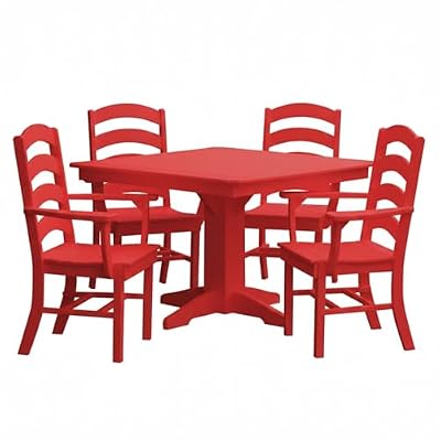 Keystone Amish Co. Poly Composite Josie 5-Piece Dining Set with Square Table, with Arms, Bright Red