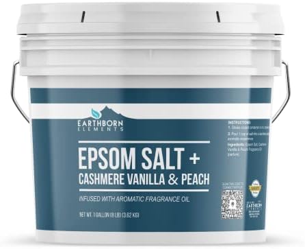 Earthborn Elements Cashmere Vanilla & Peach Epsom Salt 8 lb, Pure & Undiluted, Soaking Salt with Fragrance