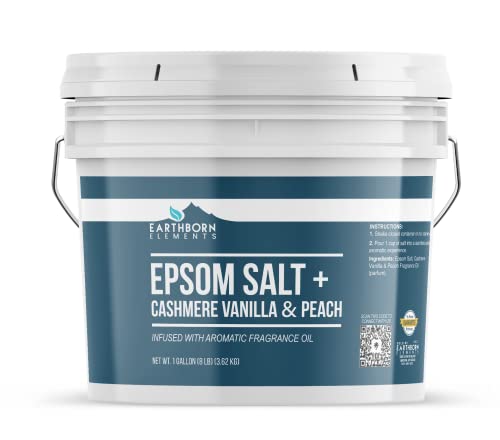 Earthborn Elements Cashmere Vanilla & Peach Epsom Salt 8 Lb, Pure & Undiluted, Soaking Salt With Fragrance #TOP2