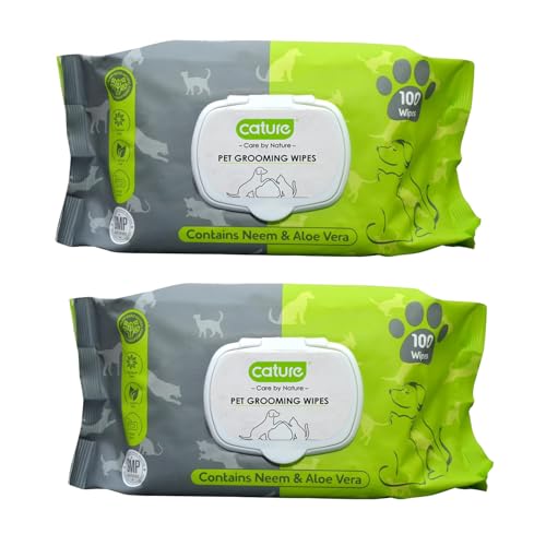 Image of Cature Care by Nature Biodegradable Pet Wipes - Aloe Vera & Neem for Gentle & Effective Cleaning, Natural & Eco-Friendly, 100 Wipes (Pack of 2) for Dogs & Cats