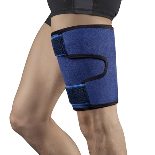 Thigh Brace, Hamstring Quadriceps Support and Thigh Wraps , Adjustable Compression Sleeve Support for Pulled Groin Muscle, Sprains, Tendonitis, Sciatica Pain and Sports Recovery for Men and Women (Dark Blue)
