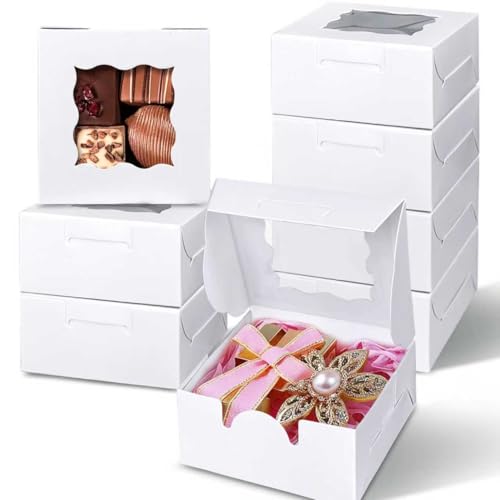 MUMULULU 35PCS 3x3x1.5Inches Premium White Cookie Boxes with Window Mini Individual Donut Small Candy Boxes Elegant for Weddings Birthdays Holidays Corporate Event Party Favors