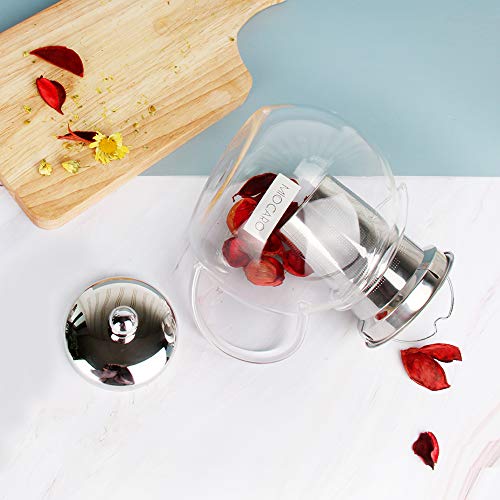 Miocaro Glass Tea Pot 600Ml Kettle Stovetop Teapot Stainless Steel Strainer Infuser Blooming Loose Leaf Tea Bags & Fruit #TOP4