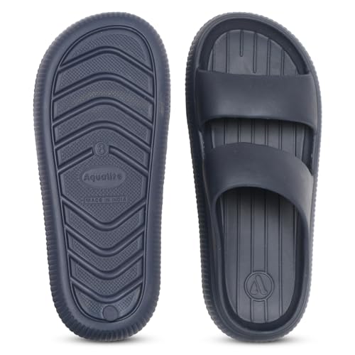 Image of Aqualite Men's Slides Slippers | Slip-On Comfort Flipflop Flat Base, Anti-Skid Sole & Lightweight | Casual Home & Outdoor Sandal for Men