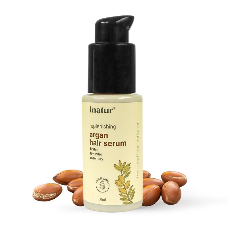 Image of inatur Argan Oil Hair Serum | Frizz Control & Deep Nourishment | Smoothens, Strengthens & Adds Shine | Lightweight, Non-Greasy Formula for Soft, Silky & Tangle-Free Hair | All Hair Types | 50ml