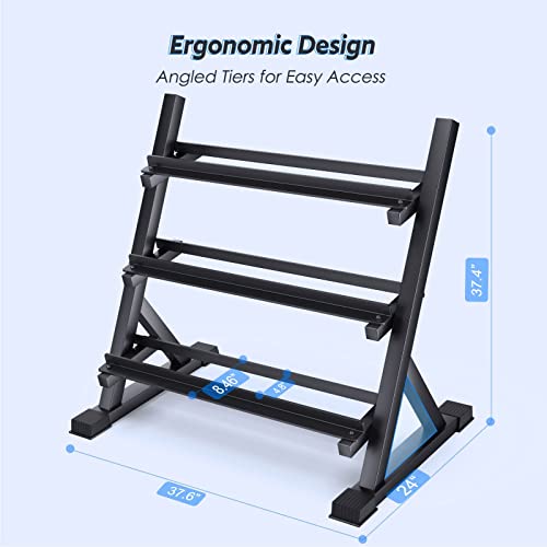 AKYEN 3 Tier Dumbbell Rack Stand Only for Home Gym, Heavy-Duty Weight Rack for Dumbbells (1100 Pounds Weight Capacity, 2022 Version) - Thumbnail 6
