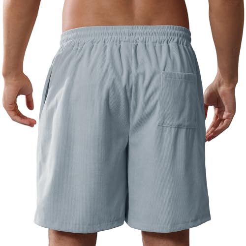 Image of Mens Corduroy Shorts Cotton Blend Lightweight Soft Summer Shorts Elastic Waist Beach Casual Short for Men with Pockets