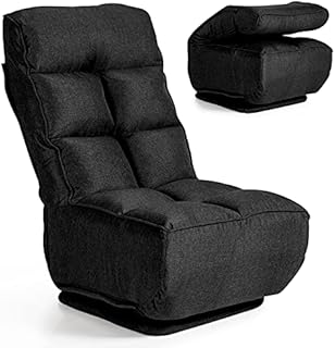 COSTWAY Folding Sofa Chair, 360 Degree Swivel 6-Position Adjustable Floor Lazy Recliner, High Back Single Padded Seat Reading Gaming Lounge Chair for Living Room Bedroom Office (with Base, Black)