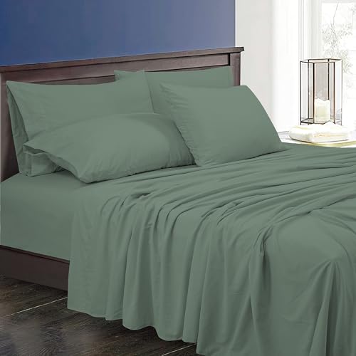 Image of ROYALE LINENS 4 PC Queen Sheets Set - Soft Brushed 1800 Microfiber Bedding - 1 Fitted and 1 Flat Sheet, 2 Pillowcase - Wrinkle Free & Fade Resistant - Hotel Luxury Bed Sheets Set (Green Bay, Queen)