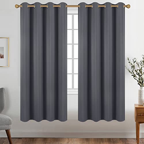 Diraysid Dark Grey Grommet Blackout Curtains for Bedroom Thermal Insulated Room Darkening Curtains Drapes, 52 x 72 inch, 2 Panels