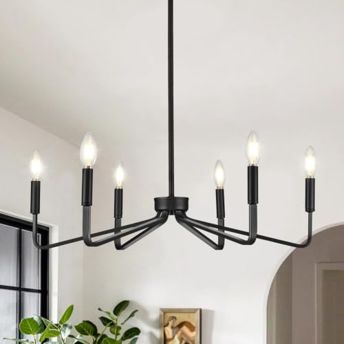 ACANER 6-Light Black Dining Room Chandelier, 26in Industrial Pendant Light