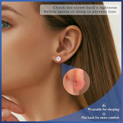 MOOSEA 0.2-2ct Moissanite Flat Back Earrings, D Color VVS1 Clarity Lab Created Moissanite Earrings Screw Back, 18K White Gold Plated Solid 925 Sterling Silver Earring for Women Men3