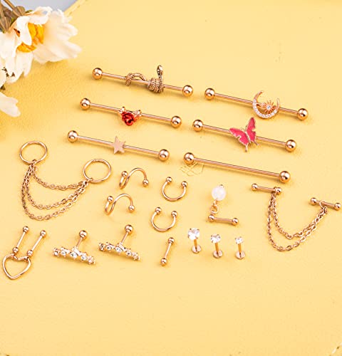Niceight 20Pcs 316L Stainless Steel Industrial Barbell Earring Cartilage Earring Helix Tragus Studs Conch Daith Piercing Jewelry R #TOP2