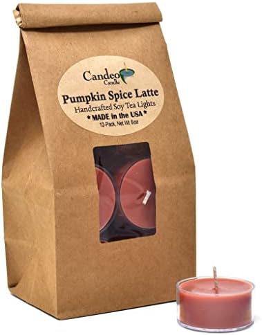 Pumpkin Spice Latte - 12 Pack - Soy Tealight Candles - Brown Tealight Candles - Highly Scented - Made with Soy Wax - Handmade in The USA - Candeo Candle - Fall Scents