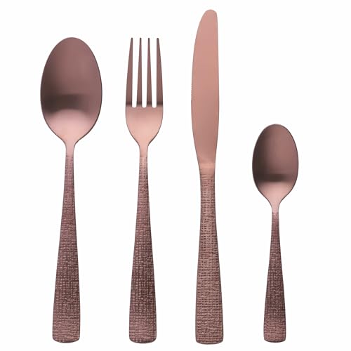 24-teiliges Besteckset aus Edelstahl 18/0, mattes Kupfer-Finish, strukturierter Griff, Textur
