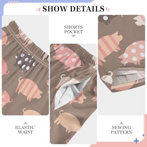 Pig and Polka Dot Boys Long Pants Soft Trousers Elastic Waist Kids Lounge Bottoms with Pockets S-XL4