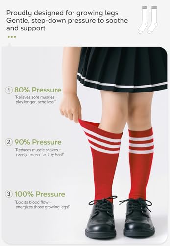 Image of Zando Kids Child Cotton Three Stripes Sport Soccer Team Socks Uniform Tube Cute Knee High Stocking for Boys Girls, K Red White Striped, One Size