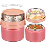 JXXM 2 in 1 Double Insulated Food Jar 8oz Soup Thermo with Snack Container Kids Thermo for Hot Food Lunch Containers Wide Mouth Vacuum Stainless Steel Leak Proof for School Travel(Pink)