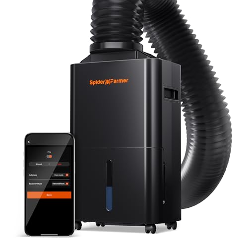 Spider Farmer Upgraded Dehumidifier with Drain Hose 2000 Sq.Ft.Dehumidifier with Smart Humidity Control Display, Air Duct, 24-Hour Timer, Provides Powerful Dehumidification for Grow Tent and Home