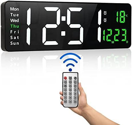 Digital Wall Clock,16 Inch Large Display Digital Wall Clocks with Time Date Temp Week,Timer,12/24Hr, Auto-Dimming,LED Digital Clock with Remote for Living Room/Classroom/Gym/Church/Store/Garage