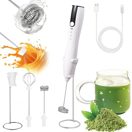 Rechargeable Milk Frother Handheld with Stand, Coffee Foam Frother Wand,