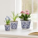 Home Decor Flower Pots and Planters – Intricate Pots with Floral Pattern for Indoor and Outdoor Plants - Vintage Plant Pots Great for Garden, Patio, or Room Decor Set of 3 – 9