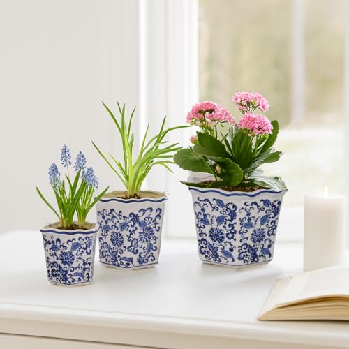 Home Decor Flower Pots and Planters – Intricate Pots with Floral Pattern for Indoor and Outdoor Plants - Vintage Plant Pots Great for Garden, Patio, or Room Decor Set of 3 – 9