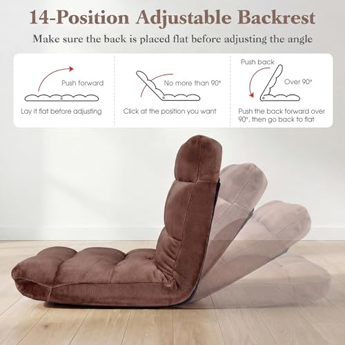 Image of Giantex Folding Floor Chair with Back Support, 14 Adjustable Position, Padded Sleeper Bed, Couch Recliner, Gaming Video Chairs for Adults, Meditation, Living Room (Coffee)