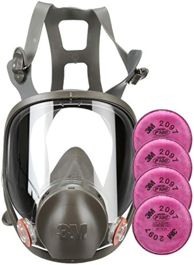 3M Respirator Kit, Full Face 6900, Reusable, Large, Plus 4 Particulate Filters 2097, P100 for Mold, Dust, Lead, Asbestos, 69097