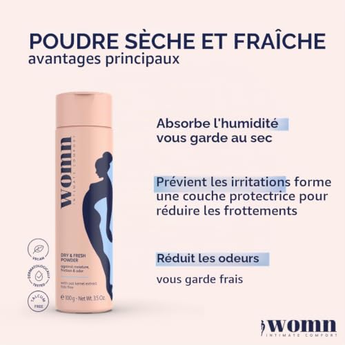 womn Dry & Fresh Powder 100 g – Poudre Corporelle Sans Talc pour Zone Intime, Aine et Sous la Poitrine – Absorbe la Transpiration, Réduit Frottements et Odeurs (Lot de 2) – vue 3