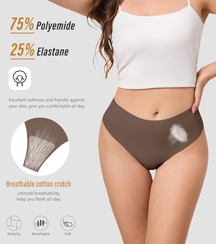 Image of DEANGELMON Seamless G-string Thongs for Women - No Show Thong Underwear Low Rise Stretch Panties Workout Pack