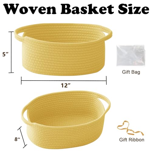 Image of Woven Rope Basket - Baby Gift Basket with Bag & Ribbon, Yellow