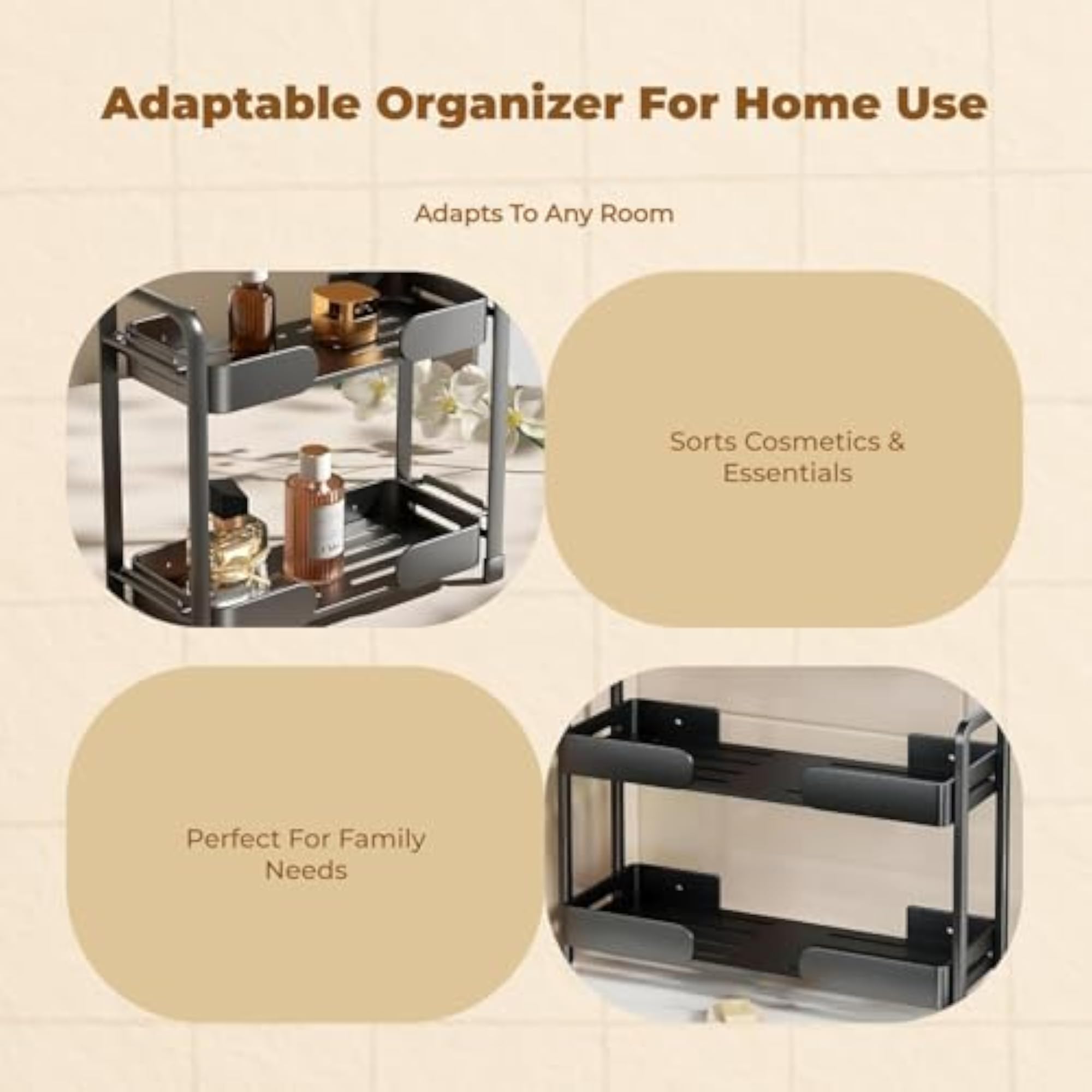 Bathroom Countertop Organizer, Multi-Tier Storage Rack, Makeup Holder Black 2 Tier