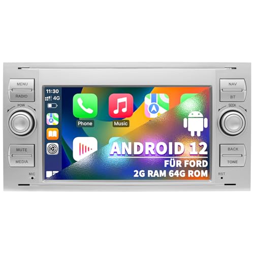 Autoradio pour Ford Focus Mondeo S-Max C-Max Galaxy, Système Android 12 2G+64G, écran Tactile 7 pouces, Radio Double DIN Prend en Charge GPS Navi CarPlay Android Auto...