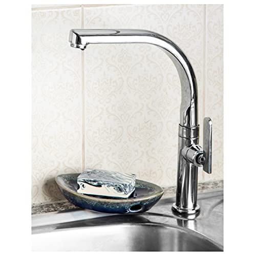 Lungmongkol Shop Ceramic Soap Dish With Self Draining Tray For Bar Soap, Bathroom, Kitchen (Blue) #TOP5