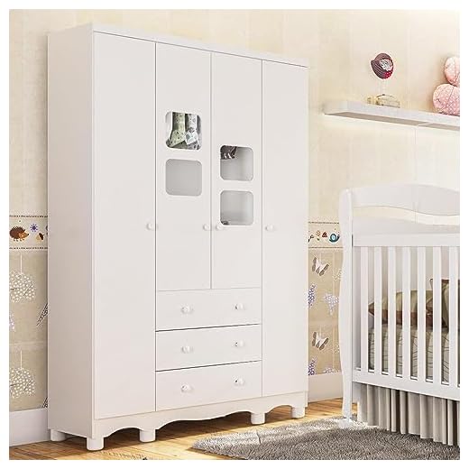 Guarda Roupa de Bebê 4 Portas 3 Gavetas Uli Móveis Peroba Branco Brilho