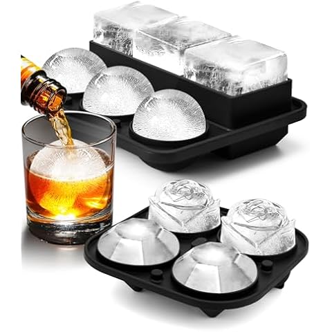 Ice Cube Tray with Lid, Silicone Ice Molds with Round, Square, Diamond, Rose, Large Ice Cube Mold for Whiskey, Bourbon, Cocktails, Easy Release BPA Free, Set of 2 Cover