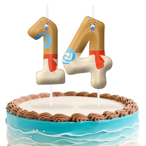 Image of Hawaii Number 14 Birthday Candles, Island Themed Cake Topper for Boys Girls Cake Decorations, Birthday Decorations Party Supplies, Number Candles for Party Decor
