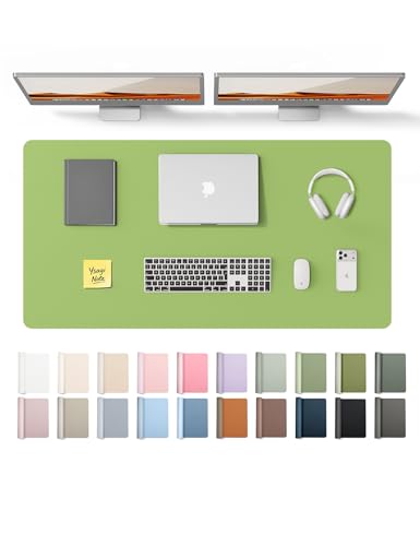 Image of YSAGi Leather Desk Protector, Office Mat, Large Mouse Mat, Non-Slip PU Leather Blotter, Laptop Desk Pad, Waterproof Writing Pad for Office and Home (Leaf Green, 47.2 inch x 23.6 inch)