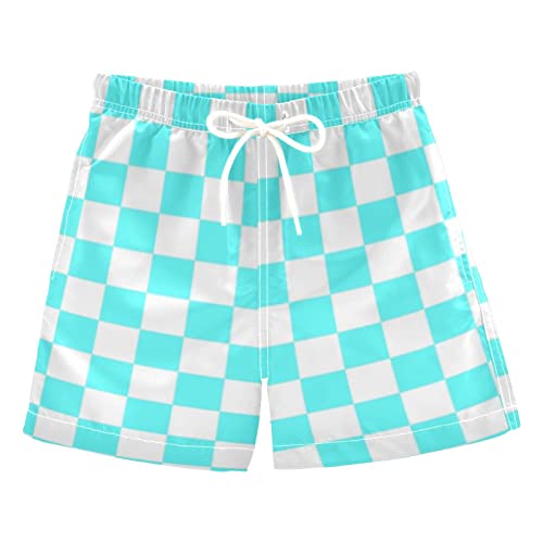 Blue White Plaid Board Boys Swim Trunks Buffalo Check Toddler Beach Board Shorts Baby Summer Bathing Suit 4T