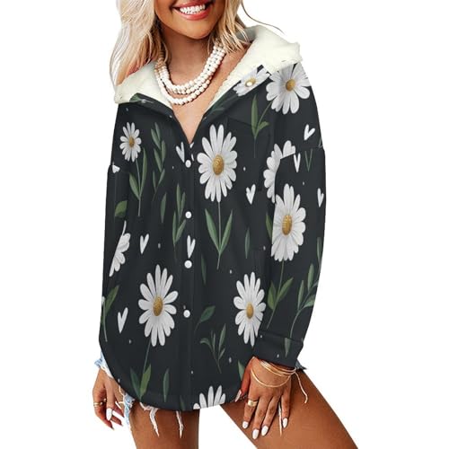 Sweat a capuche oversize en peluche chaude marguerites pour hiver