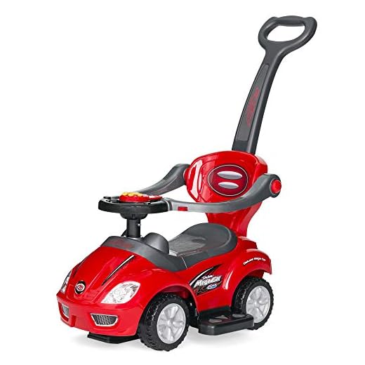 Best Choice Products Kids 3-in-1 Push and Pedal Car Toddler Ride On w/ Handle, Horn, Music - Red